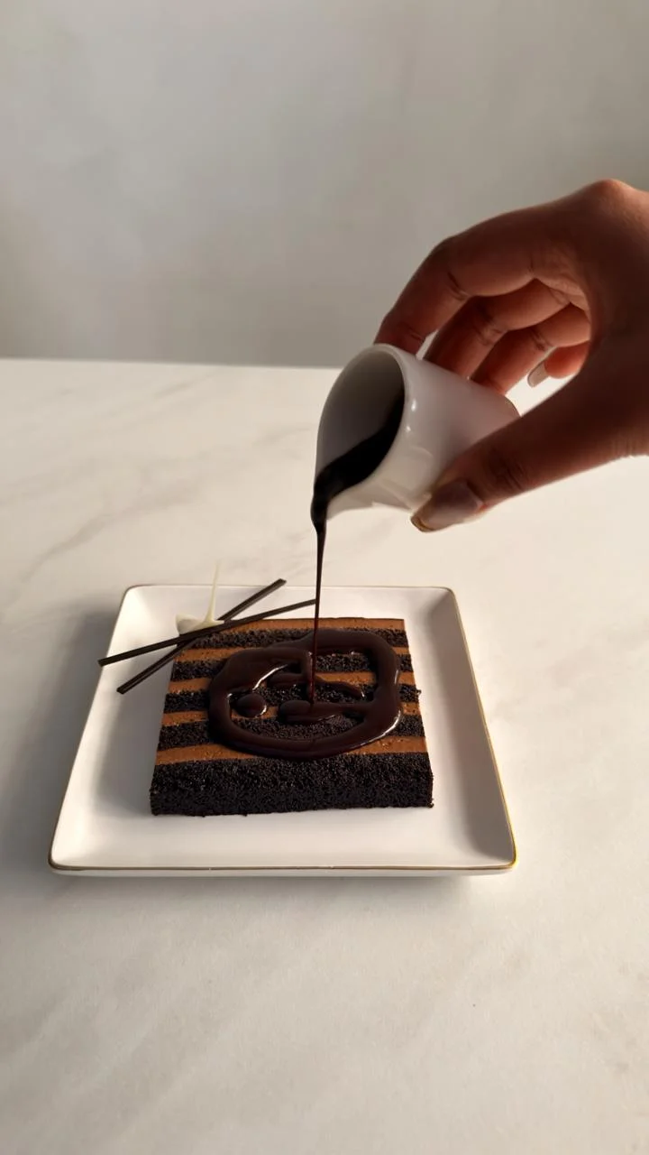 Belgian Slice at Cafe OneTen — chocolate cake with mousse and ganache