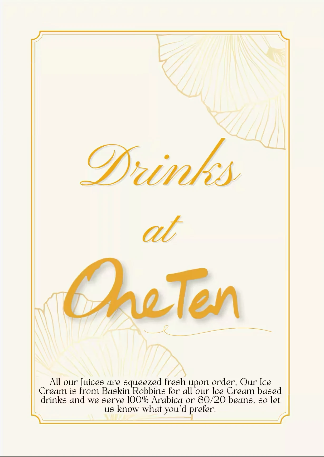 Cafe OneTen Beverage Menu preview