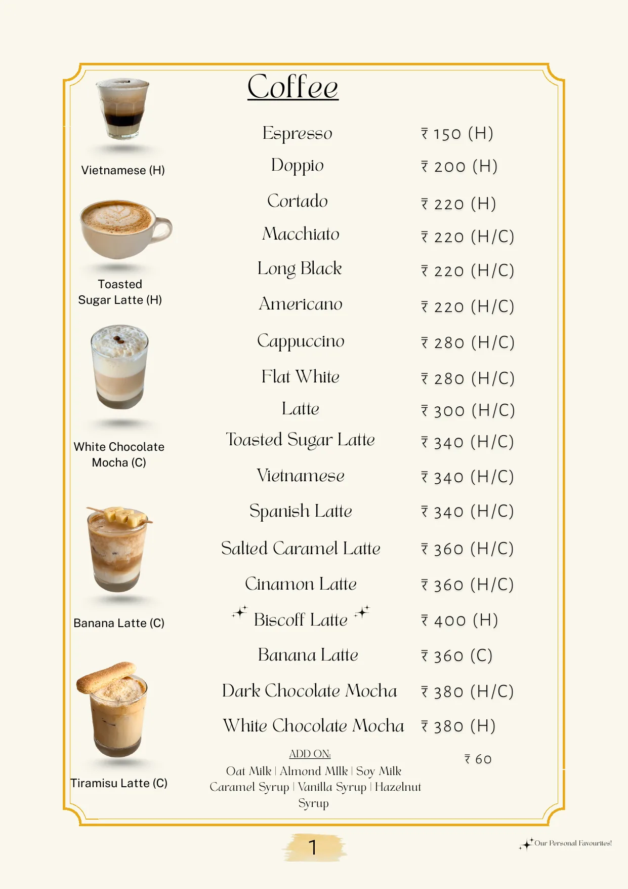 Cafe OneTen Beverage Menu preview